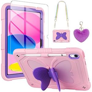 WESADN for iPad 10th Generation Case 2022 with Screen Protector/Butterfly Kickstand/Lanyard/Keychain Rugged Case with Pencil Holder for Girls Kids Cover for iPad 10th Gen 10.9'' Pink Purple WESADN for iPad 10th Generation Case 2022 with Screen Protector/Butterfly Kickstand/Lanyard/Keychain Rugged Case with Pencil Holder for Girls Kids Cover for iPad 10th Gen 10.9'' Pink Purple