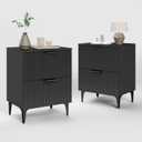 Black Fluted Nightstand Set of 2, Modern Night Stands with 2 Drawers