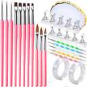 FANDAMEI Nail Art Brushes, Nail Brush Set With Nail Stand, Nail Holder For Painting Nails, Nail Art Tools, Nail Design Tools, 11PCS Nail Brushes For Nail Art, Nail Dotting Tool, Nail Art Palette, Pink
