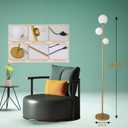 Fiqevs 3 Globe Floor Lamp Mid Century Modern, Gold Standing Lamp with Frosted Glass Shade & LED Bulbs, Tall Pole Light with Foot Switch for Living Room Bedroom Office - Antique Brass