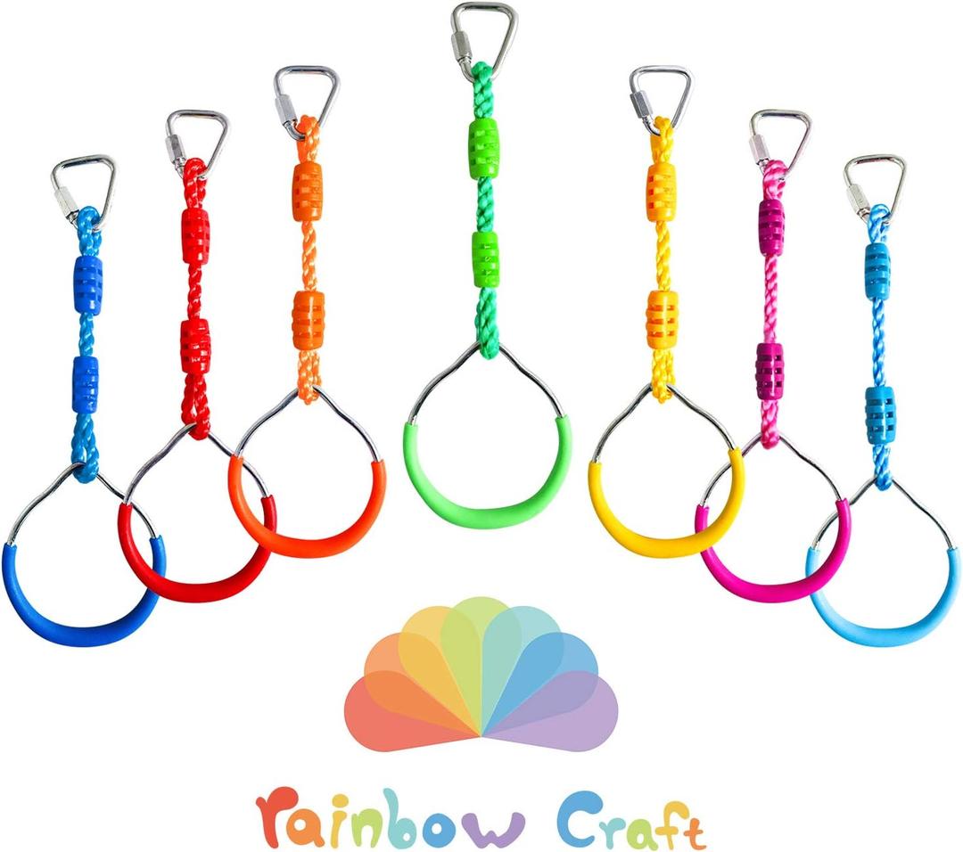Rainbow Craft 7-Pack Colorful Ninja Rings - Gymnastic Ring, Swing Bar Ring, Monkey Rings for Backyard Ninja Warrior Obstacle Slackline Kits