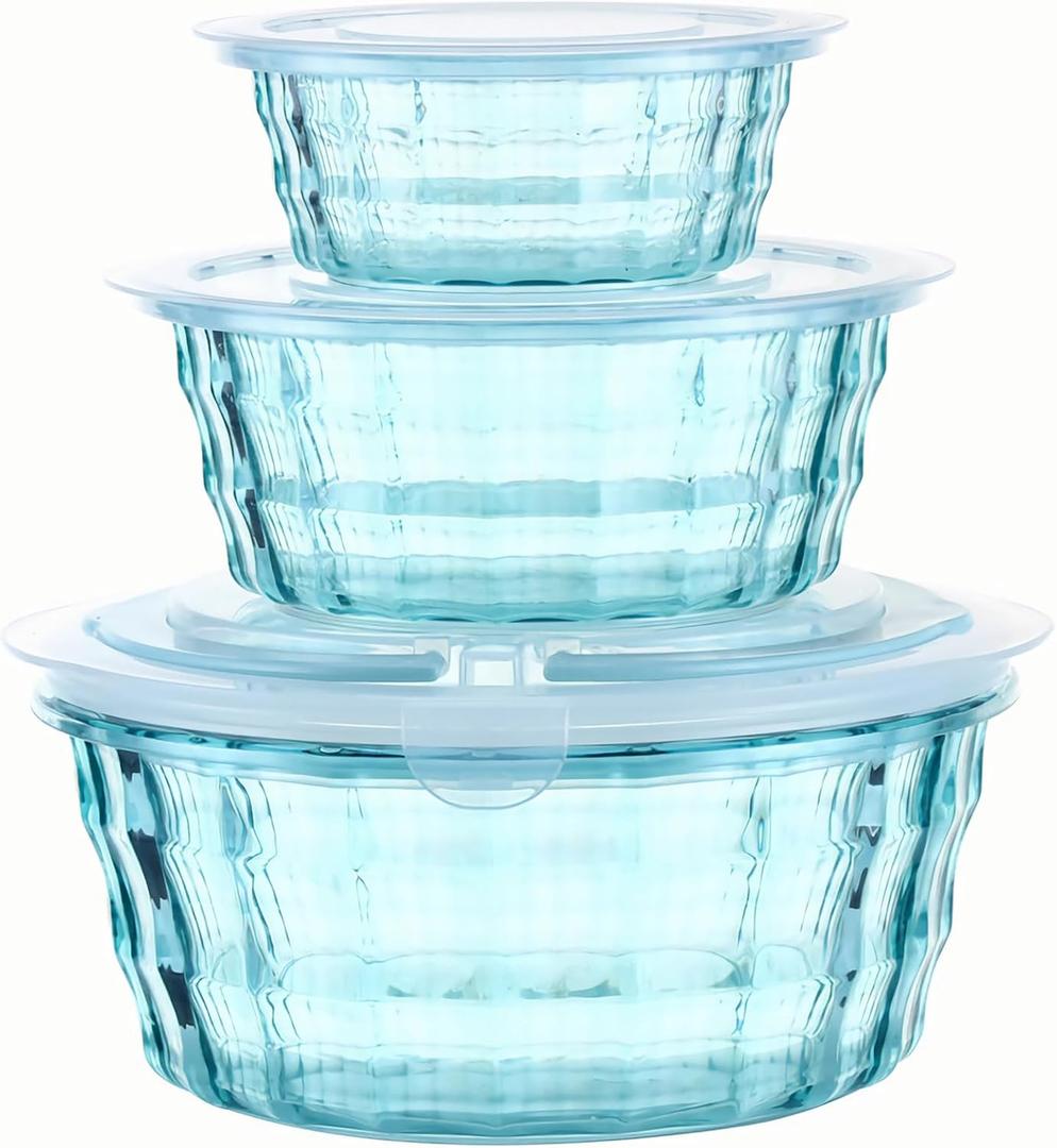 Taiuloo 3-Piece Salad Bowls with Lids, BPA Free Plastic Meal Prep Containers To Go for Lunch, Kitchen Food Storage & Serving Bowls for Salad, Snack, Fruit, Veggie, Blue