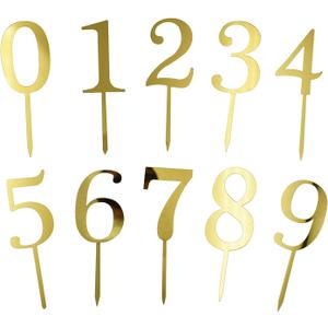 0-9 Number For Cake Topper, 20 Pcs Shiny Gold Acrylic Number Cake Toppers for Birthday Party Wedding Anniversary
