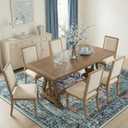 RELEANY Washable Area Rug, Square 8'x8', Teal Green/White/Navy