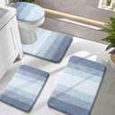 OLANLY Bathroom Rugs Sets 4 piece, Soft Microfiber Absorbent Bath Mat, U-Shaped Contour Toilet Mat and Toilet Lid Cover, Quick Dry, Machine Washable, Toilet Cover and Rug Set for Bathroom, Blue (30" x 20" + 24" x 16" + U24" x 20" + 17.5" x 15")