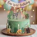 5 Pcs Safari Jungle Animal Cake Candle Holders Resin Animals Figures Cake Topper Birthday Party Decor Giraffe Lion Elephant Zebra Tiger Candle Stands for Wild Animals Themed Party Decor
