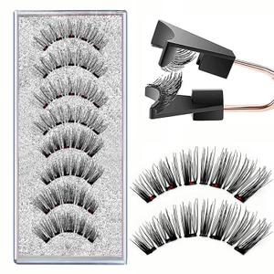 Magnetic Eyelashes with Applicator, 2 Pair Magnetic Eyelashes Natural Look Reusable and No Glue Needed Effortless Beauty, Upgrade 3 Magnet False Lashes More Easy to Wear