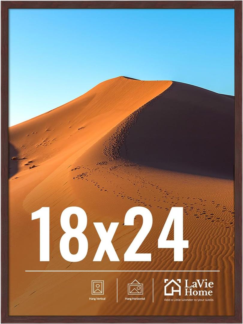 LaVie Home 18x24 Picture Frame for Wall Display, 18x24 Brown Picture Frame with HD Plexiglas, 18 x 24 Poster Frame 1 Pack, Display Frame for Vertical or Horizontal, Classic Collection