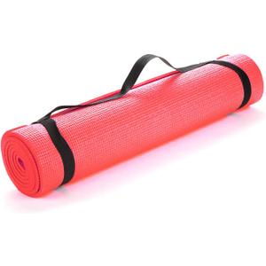 Mind Reader All Purpose Extra Thick Yoga Mat Fitness & Exercise Mats with Carrying Strap, High Density Anti-Tear, Red