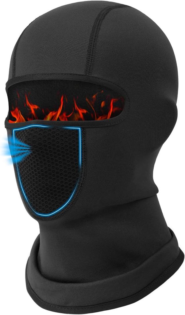 One-Piece-Design Kids Balaclava Ski Mask Fleece Winter Full Face Head Cover for Boys Girls-Cold Weather Ski Outdoor Windproof (Black)