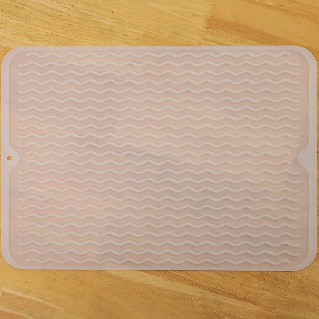 Silicone Dish Drying Mat for Multiple Usage,Easy clean,Eco-friendly,Heat-resistant Silicone Mat for Kitchen Counter or Sink,Refrigerator or drawer liner Translucent L 16 inches x 12 inches
