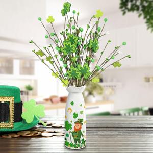 St Patricks Day Decorations, Saint Patricks Day Table Decor - Artificial Flowers 3 PCS with Vase, Leprechaun St Patricks Decor for Home, Dining Table, Bedroom, Shamrock Flowers Gifts for Women