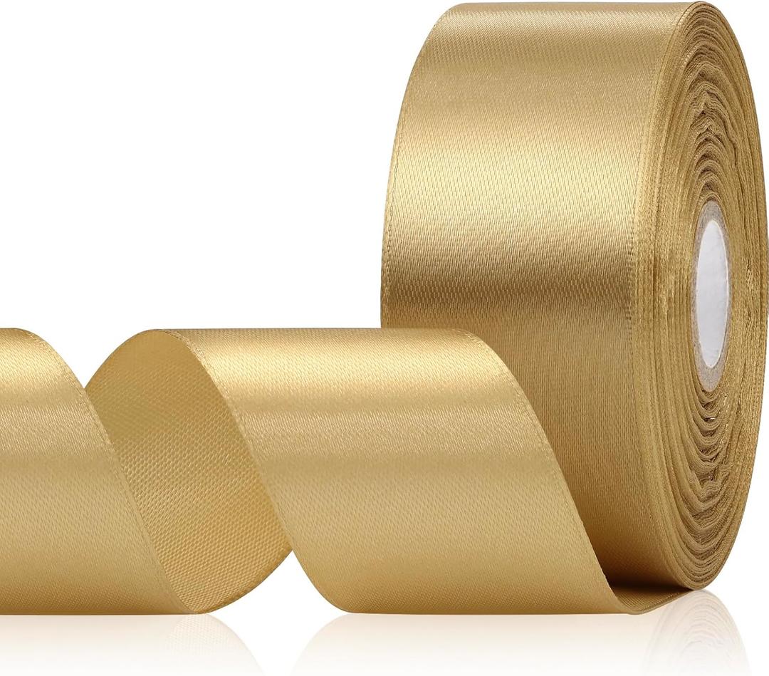 30 Yards Champagne Gold Ribbon 1-1/2 Inch, Champagne Gold Satin Ribbon for Gift Wrapping, Floral Arrangement, Crafts, Christmas, Wedding Party