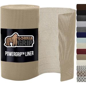 GORILLA GRIP powerGRIP Drawer Shelf and Cabinet Liner, Thick Strong Hold, Non-Adhesive Liners Protect Kitchen Cabinets and Cupboard, Bathroom Drawers, Easy Install, Breathable Mat, 24" x30', Beige