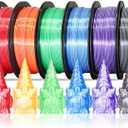 MIKA3D Dual Color 1.75mm 3D Printer Filament Bundle, 3D Printing Silk PLA 6 Spools Pack, Silk White Purple, Blue, Orange, Black, Green, Red, 3D Printing PLA 250g x 6 Spools