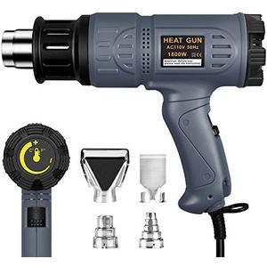 SEEKONE Industrial Heat Gun 1800W 122℉-1202℉(50℃-650℃) Variable Temperature Control with 2 Temp-settings, Overheat Protection, 4 Nozzle Attachments for Shrinking PVC, Bending Pipe, Removing Paint Gray
