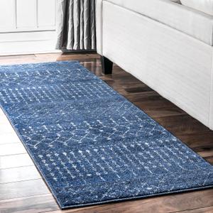 nuLOOM 2x8 Moroccan Blythe Area Rug, Dark Blue, Faded Bohemian Design, Stain Resistant, For Bedroom, Dining Room, Living Room, Hallway, Office, Kitchen, Entryway
