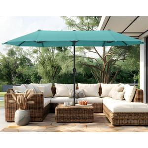 PHI VILLA 13ft Large Patio Umbrellas, Double-Sided Outdoor Market Rectangle Umbrella for Outside, Mint Green. Minor damage that does not interfere with use