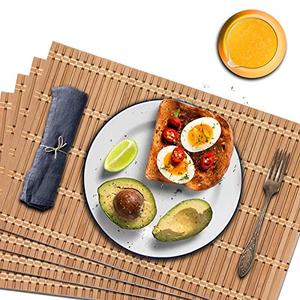 NETEHA Natural Bamboo Placemat-4 Pack- Set of Wooden Square Placemats, Suitable for Non-Slip and Resistant Bamboo Table Placemats in Restaurants and Kitchen