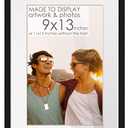 9x13 Black Wood Frame with White Mat | 11x15 Matted to 9x13 | UV Acrylic Shatter Guard, Foam Board Backing, Wall Hanging Hardware - Solid Pine