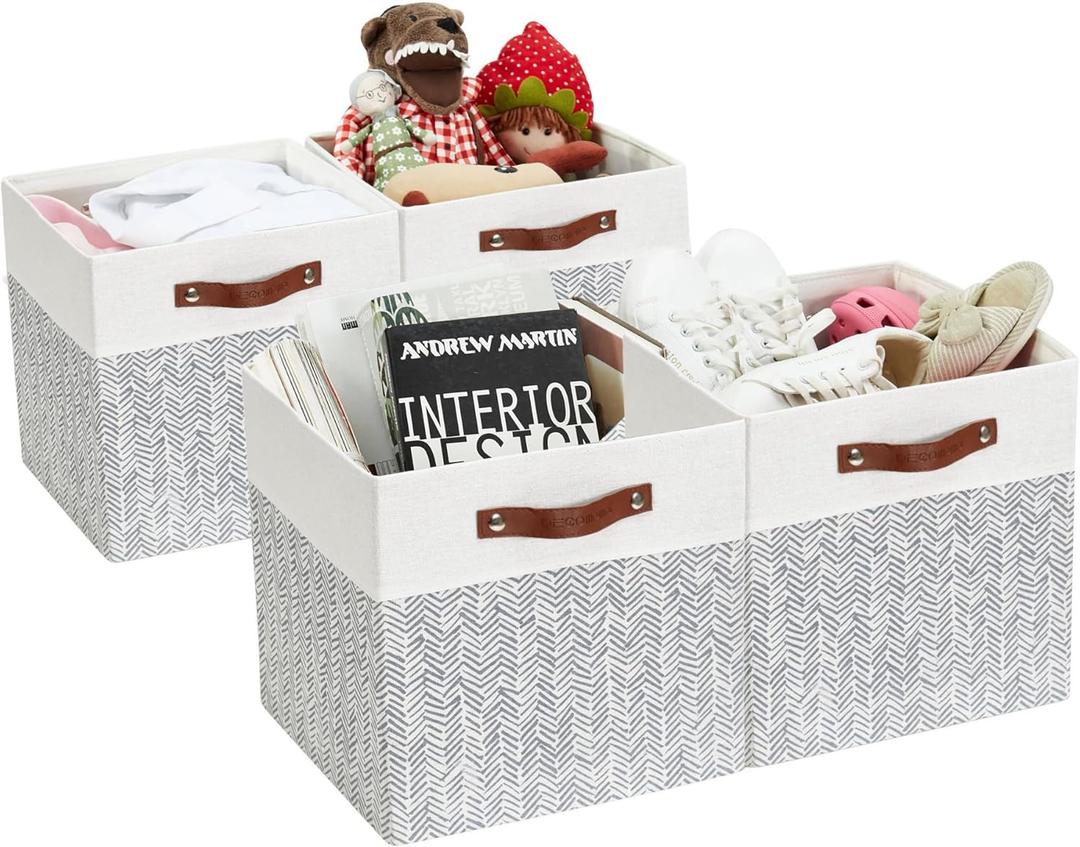 Set of 4 Cotton Rope Basket 13 X 13 X 13 Inches, Woven Storage Baskets for Shelves, Organizing with Handles, Cube Storage Bins for Storage Books, Magazines