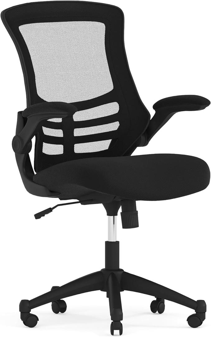 Flash Furniture Kelista Mid-Back Swivel Office Chair with Adjustable Seat Height, Ergonomic Mesh Desk Chair with Flip-Up Armrests, Black (Set of 1)