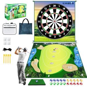 Golf Chipping Game with Hitting Mat, 70"x70" Double Sided Golf Practice Mat Kits with 20 Sticky Balls, Indoor Outdoor Golf Training Accessories for Adult Family Yard Game (No Club)