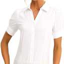 Allegra K Women's Bodysuit Button Down Work Shirt Collared Short Sleeve Tops Business Casual Body Suit Blouse (White, S)