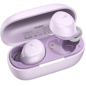 TOZO A1 Wireless Earbuds Bluetooth 5.3 Light Weight in Ear IPX5 Waterproof Headphones 2 Mic for AI Calls, Immersive Premium Sound Bass Headset with Charging Case, 32 Presets EQ Customization via App (Small, Light Purple)