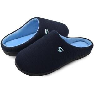 Golonbes Mens Memory Foam Slipper, Slip on Cozy Slippers for Man, Warm Flannel Machine Washable House Slippers Indoor Outdoor 10-11 blue