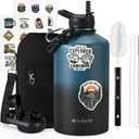 WixByti One Gallon Water Bottle Insulated with DIY Stickers, Triple Wall Vacuum Cold for 48 Hrs Leak-proof Non-BPA, 128oz Large Sports Stainless Steel Water Jug with Paracord Handle Straw Spout Lids