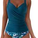 SUUKSESS Women Sexy Twist Push Up Tankini Swimsuit Tummy Control Bathing Suits (Medium, 72 Blue Floral)
