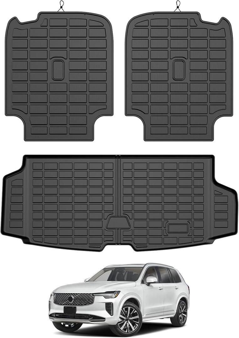 Mixsuper Cargo Liner for Volvo XC90 2016-2024 2025 2026, All Weather Trunk Mat Backrest Mat TPE Back Seat Cover Protector for XC90 Accessories