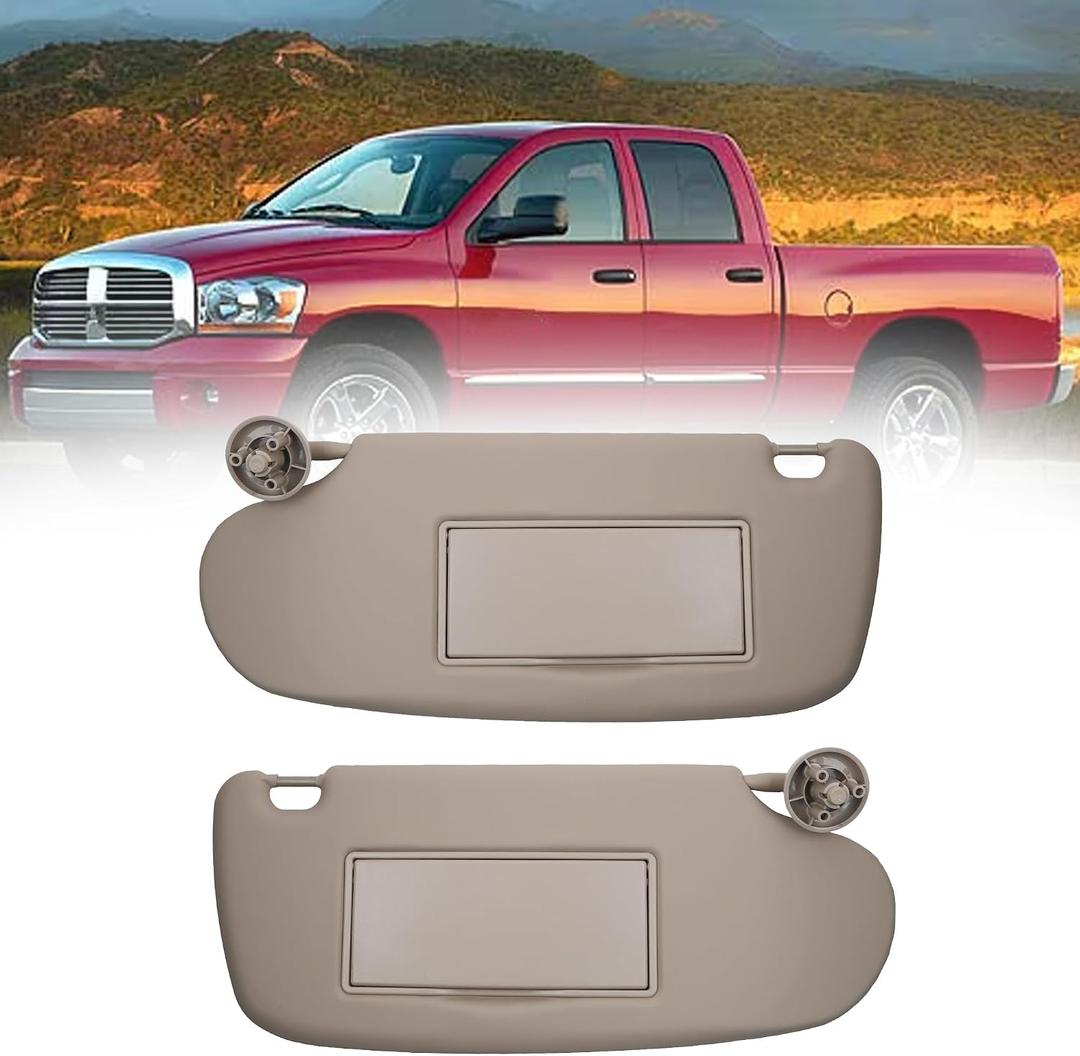 Dasbecan Pair Sun Visor W/Mirror Compatible with Dodge Ram 1500 2500 3500 2002 2003 2004 2005 2006 2007 2008 2009 Replaces# 1902167 (Not extendable)