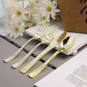 160pcs Gold Plastic Silverware Set, include 80 Forks, 40 Knives and 40 Spoons, Disposable Heavy Duty Plastic Cutlery Set for Party, Wedding, Birthday, Catering, Dinner