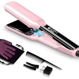 DORISILK 500 Degree High Temp Professional Hair Straightenr  Ceramic Wide Flat Iron 2 in 1 Hair Straightener and CurlerPlasma Flat Iron Straightener Get Frizz-Free and Shiny (Pink)