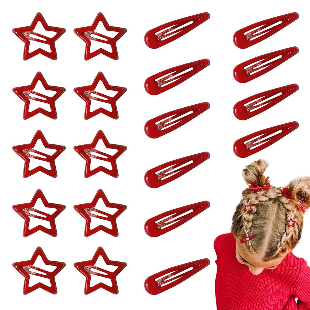 Metal Snap Hair Clips For Women Mini Star Hair Clips For Girls Red Star Hair Clip Hair Barrettes 1.18Inch Star Clips For Hair 1.96 In Water Drop Hairclips Snap Clips For Hair Girl Hair Accessories Y2K