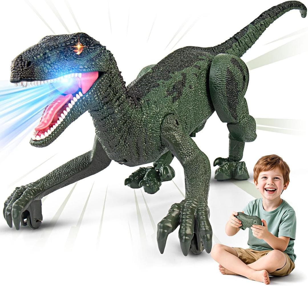 Dinosaur Toys for Kids, 2.4GHz Remote Control Dinosaur with Walking, Realistic Sounds, Demo Mode, Rechargeable Jurassic Toys for 3-5, 5-7, 8-12, Birthdays, Parties, Christmas, Childrens Day (Green)