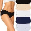 voenxe Women Seamless Hipster Underwear,No Show Ladies Panties Bikini,Full Coverage Breathable Briefs,Comfy,Invisible,5-Pack (Small)
