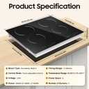 3000W 110V Cooktop Portable 4 Burners Electric Built-in Cooktop Sensor Touch Control Countertop Electric Hot Plate with Kid Safety Lock and 2H Timer, 9 Heating Level, no plug, 60*54cm/23.62*21.26in