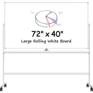 (Bundle of 2 Sets) MaxGear Large Seamless Rolling White Board on Wheels, 72" x 40" Big Mobile Magnetic Dry Erase Board with Stand, Reversible Single-Piece Whiteboard with Aluminium Frame and Stand