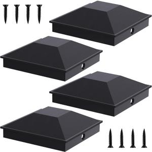 Goovilla 4x4 Post Caps Black(Actual 3.5" x 3.5"), 4 Pack Fence Post Caps with 8 Screws and Easy Installation, Sturdy Waterproof Plastic Deck Post Caps with Frosted Finishing Touch, Protect Wood Post