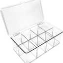 Isaac Jacobs Divided Clear Plastic Organizer (10.88" x 6.63" x 3.75") w/Hinged Lid & Removable Dividers, Stackable Box for Tea Bags, Office Supplies, Cosmetics, BPA-Free, Food Safe Pantry Container