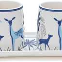 Ceramic Coffee Mugs with Handle Set  2-Piece 11 Oz Ceramic Coffee Cups & 9" Tray, Handmade White Color, Microwave Safe Gift Set for Tea Lovers, Home Kitchen Dcor (Blue Stag)