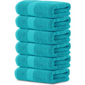 White Classic Luxury Hand Towels | Cotton Hotel spa Bathroom Towel | 16x30 | 6 Pack | Aqua (13: Ocean Aqua)