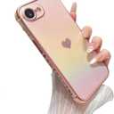 ZTOFERA for iPhone 16E/iPhone 17E Case 6.1 inch,Cute Colorful Iridescent Plating Edge Case with Love Hearts Pattern,Camera Lens Protection Shockproof Phone Case for Women Girls,Iridescent Pink