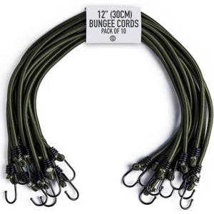 Pluvios - 12" (30CM) Bungee Cords with Hooks Heavy Duty Outdoor - 10 Pack  Choice of Sizes - Multi-Purpose Elastic Bungee Straps for Luggage, Camping - Weatherproof & UV