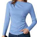 GRACE KARIN 2026 Women's Long Sleeve Wrap Blouse - Boat Neck Ruched Fitted Trendy Top for Fall Dressy Casual (Blue)