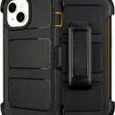 Compatible with Defender iPhone 14 Case with Belt Clip, Shockproof Heavy Duty Rugged, 2 Layers of Sturdy, Military-Grade Cover Compatible with iPhone 14 Case Black & Orange