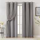 Bujasso Grey 90% Blackout Curtains with Sheer Overlay Mix and Match Double Layer Window Curtains Thermal Insulated 84 inch for Living Room Bedroom Gray Drapes with Tiebacks Grommet Top 37" Wx84 Lx2